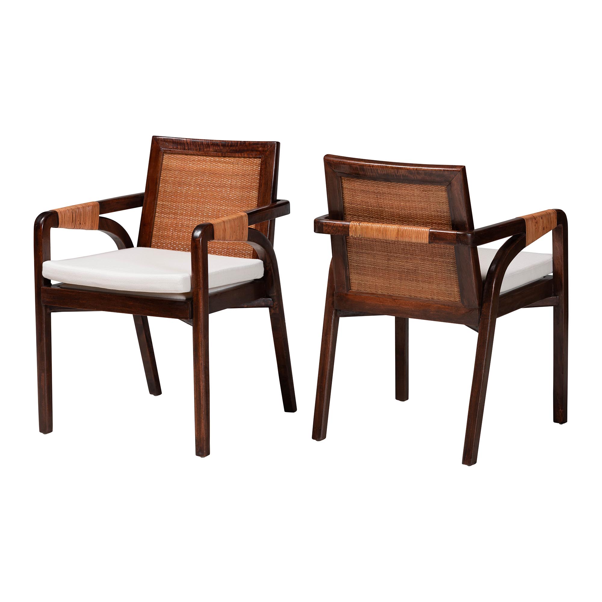 bali & pari Fairmont Natural Rattan Wrapped 2-Piece Dining Armchair Set, Mocha Brown